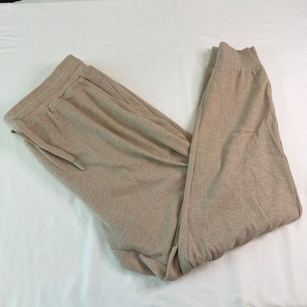 White Birch Tan Ribbed Knit Joggers Drawstring Lounge Pants XL Travel Casual